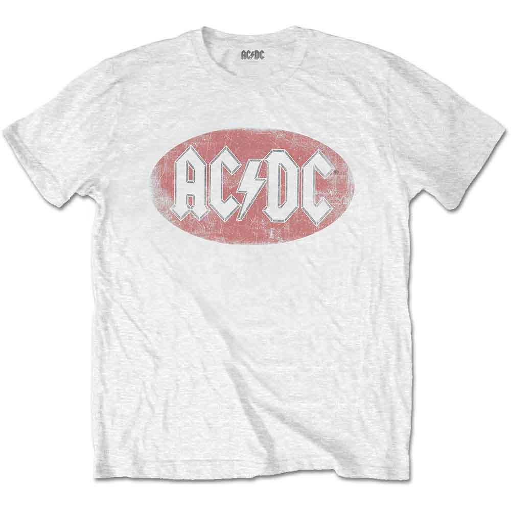 AC/DC UNISEX T-SHIRT: VINTAGE OVAL LOGO (WHITE)